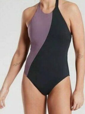 Athleta Colorblock Swimsuit XS One Piece Freestyle UPF 50+ High Neck Halter $108